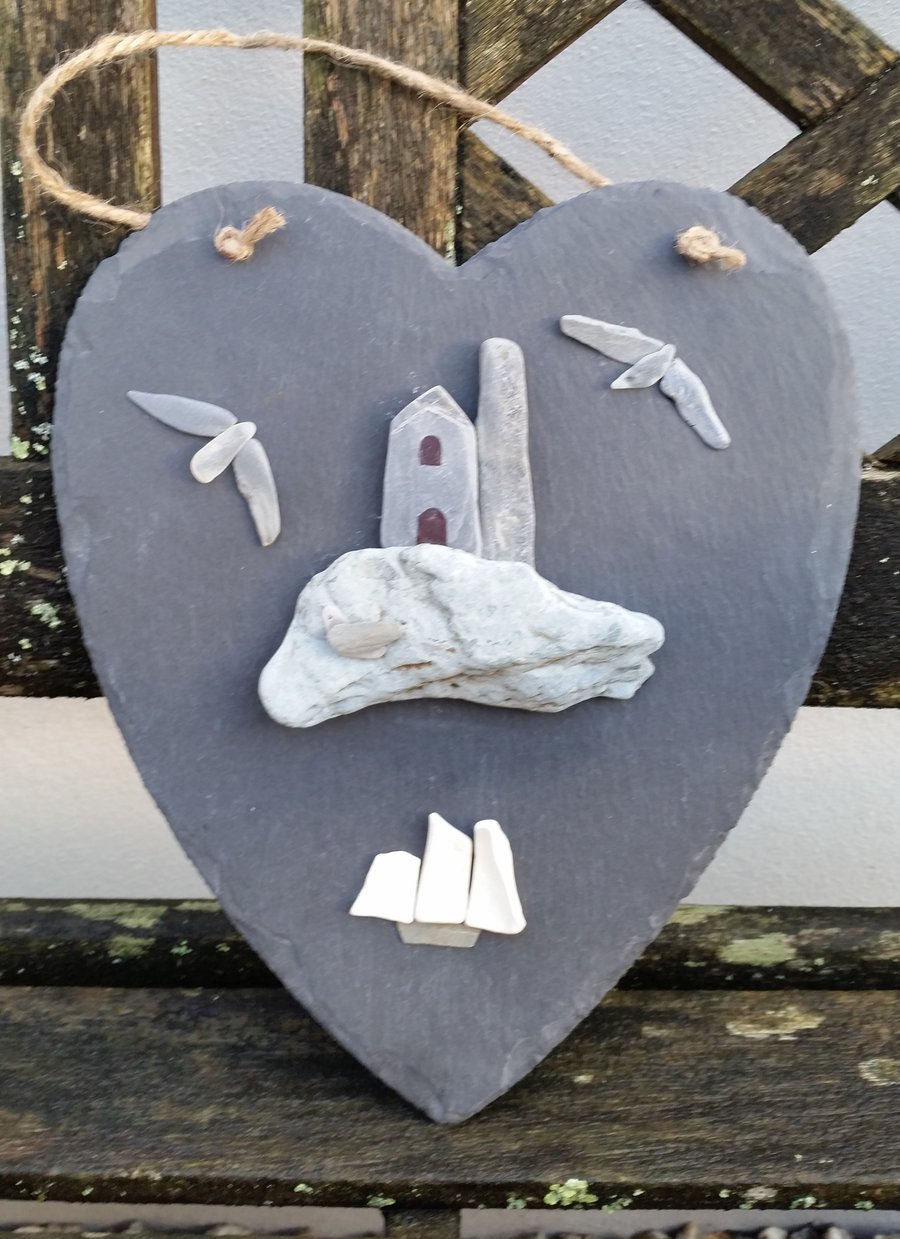 Slate Heart Featuring a Cornish Tin Mine Scene. 