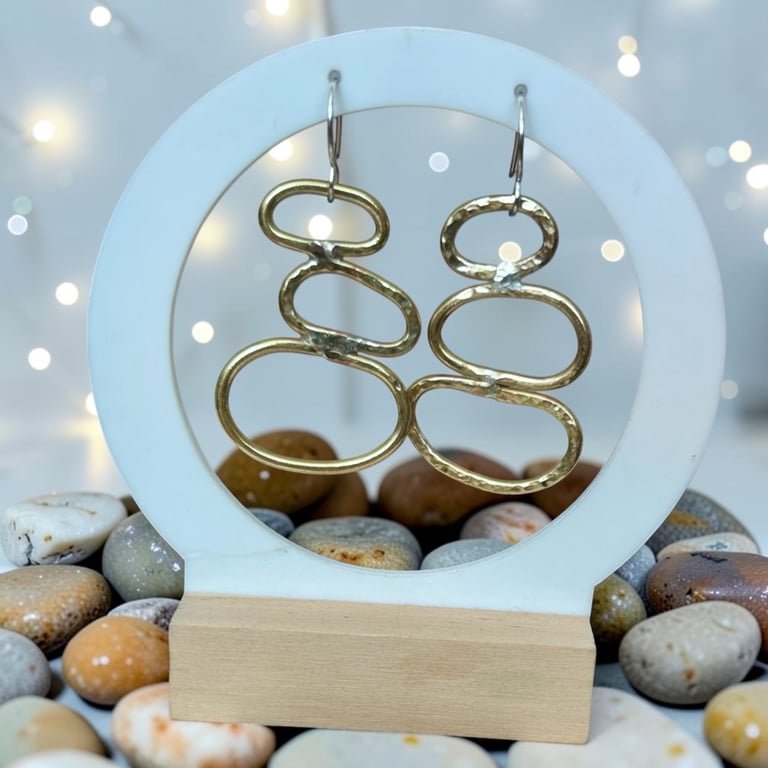 Brass & Sterling Silver Open Pebble Earrings - Designed & Handmade UK