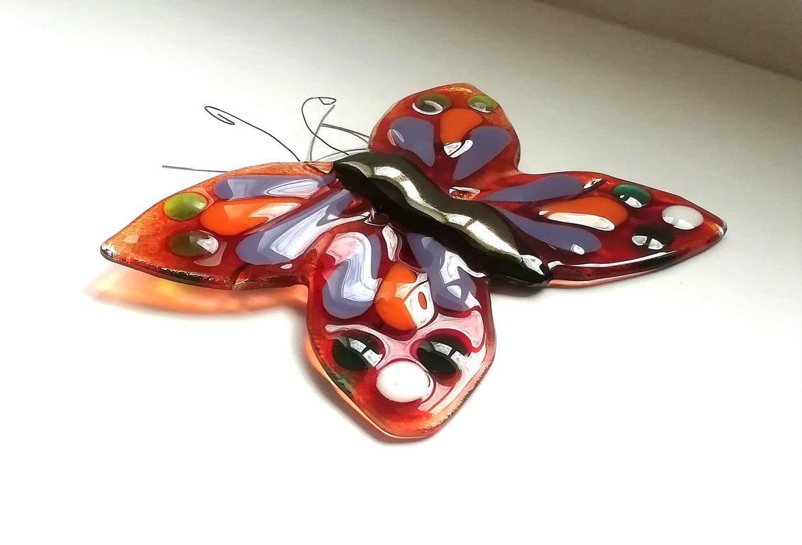 Fused Glass Butterfly Ornament: Bright Garden Art