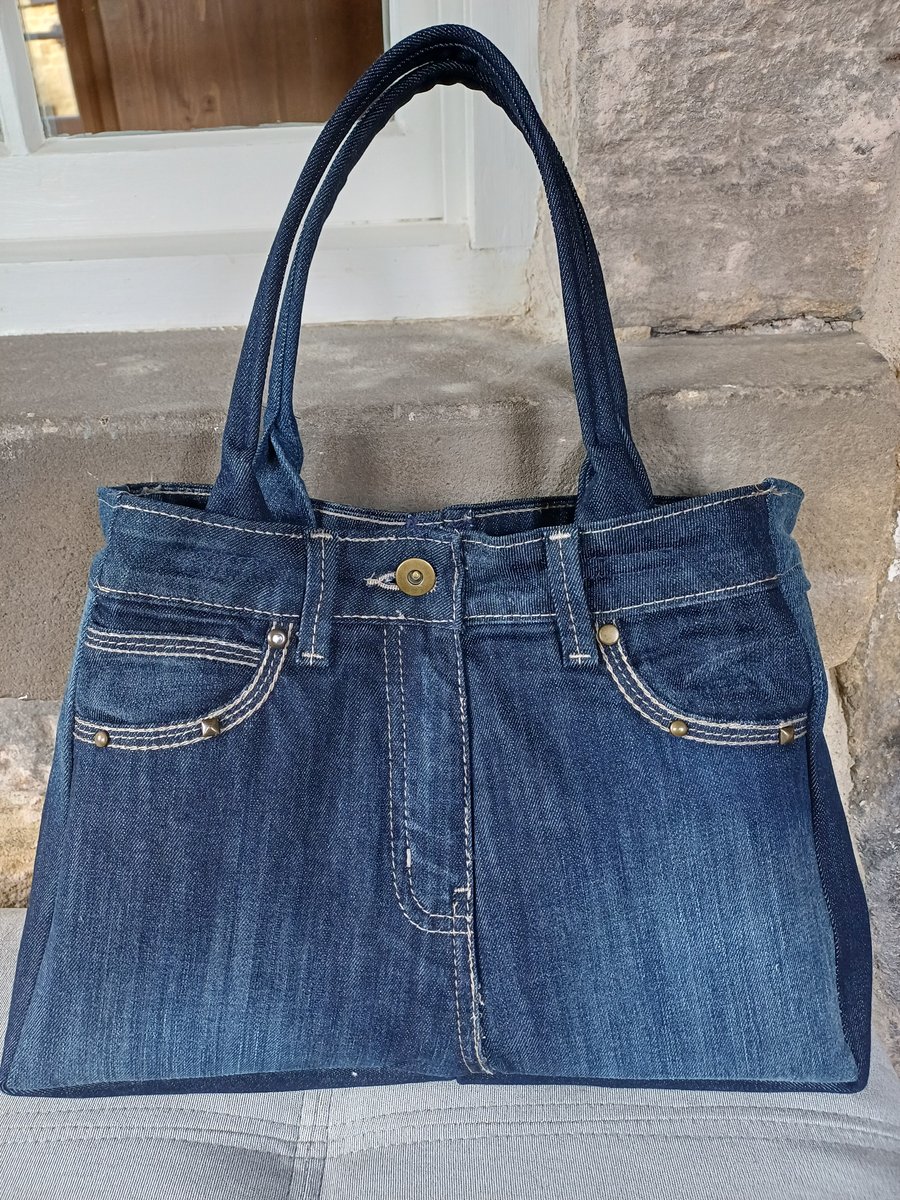 Upcycled Jeans Tote Bag Dark Denim 