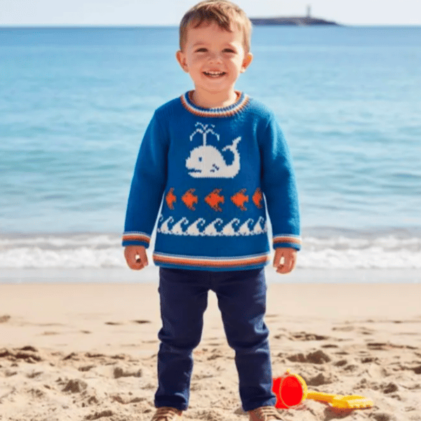 Knitting Pattern for Sweater with Whale, Fish and Waves.  Digital Pattern