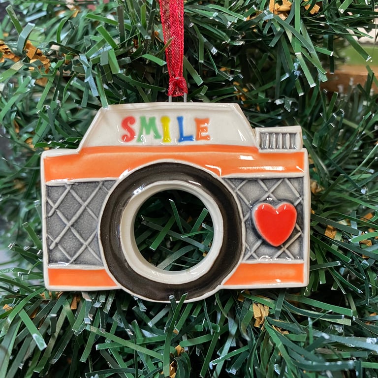 Fun ceramic Camera Christmas decoration orange