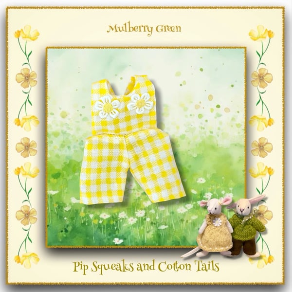 Yellow Checked Dungarees to fit the Pip Squeaks and Cotton Tails 