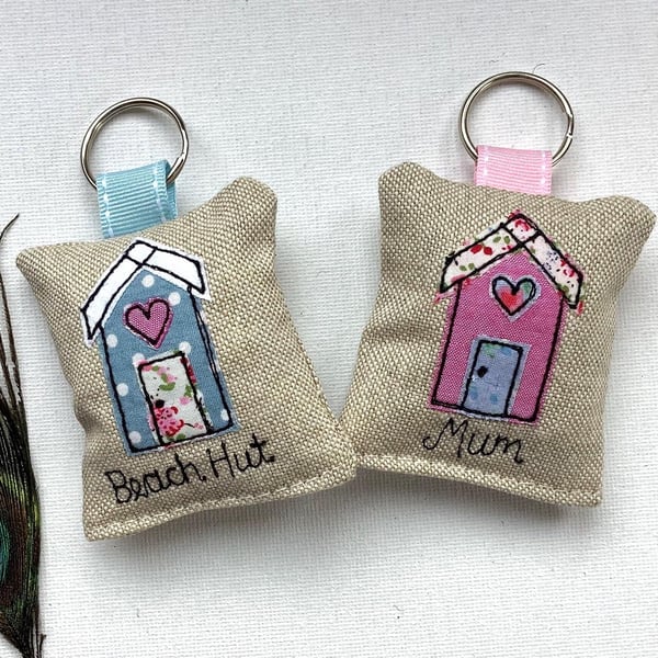 Beach Hut Personalised Keyring with optional Lavender Scent Choice of colour