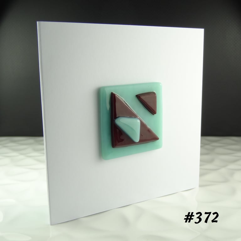 Green and burgundy textured stacked handcrafted fused glass blank card (372)