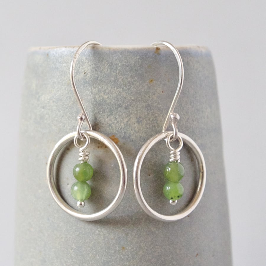 Apple Green Nephrite Jade Earrings With 925 Silver Posts