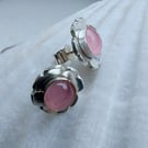 Sterling silver stud earrings with rose quartz gemstone and flower petals