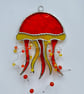 Stained Glass Jellyfish Suncatcher - Handmade Hanging Decoration - Orange - Image 6