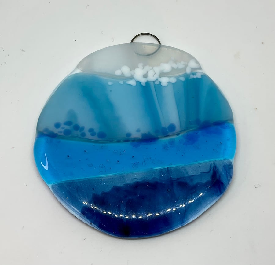 Fused glass handmade seascape hanging suncatcher 