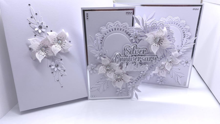 Personalised - Luxury 25th Silver Wedding anniversary card boxed