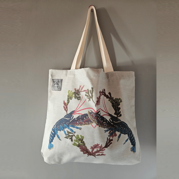 Lobsters printed cotton gusseted tote bag, organic cotton, reusable shopping bag