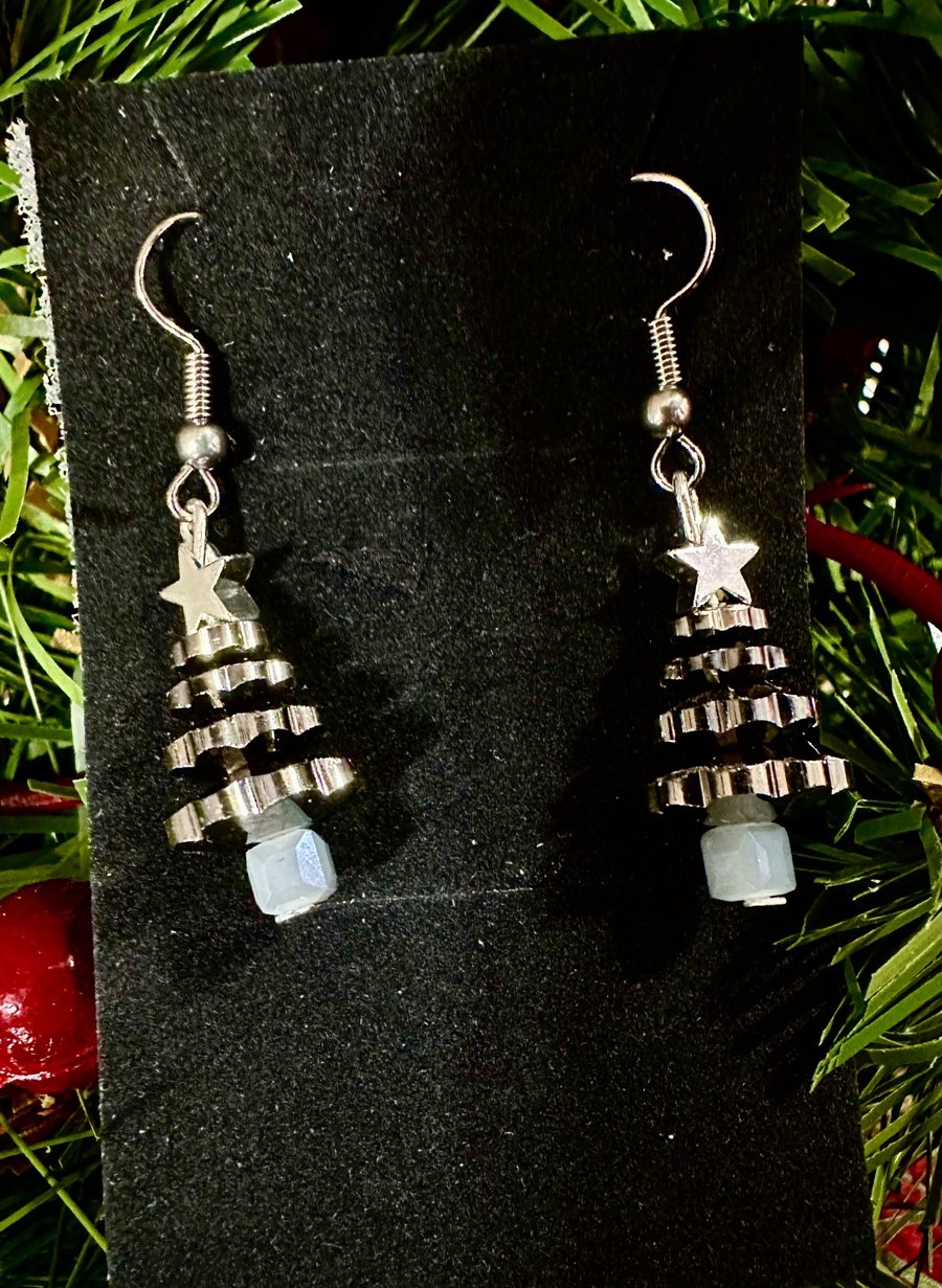 Christmas Tree Earrings - Hematite Silver