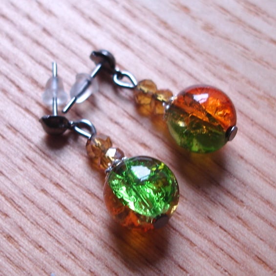 Sparkly Crackle Glass and Crystal Bead Earrings