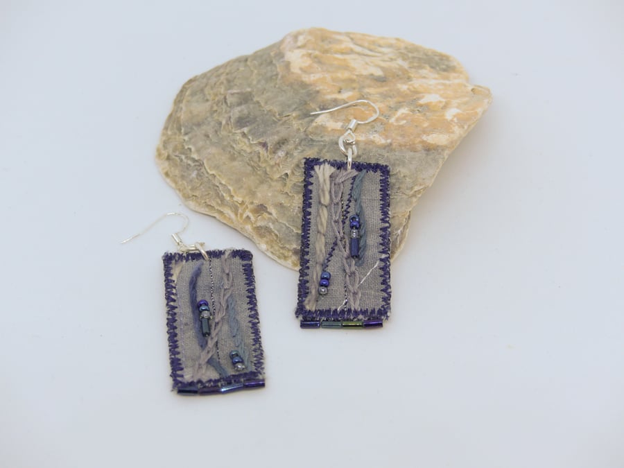 Blue-grey eco-dyed textile earrings