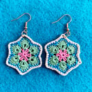 Homemade Crocheted African Style Flower Earrings 