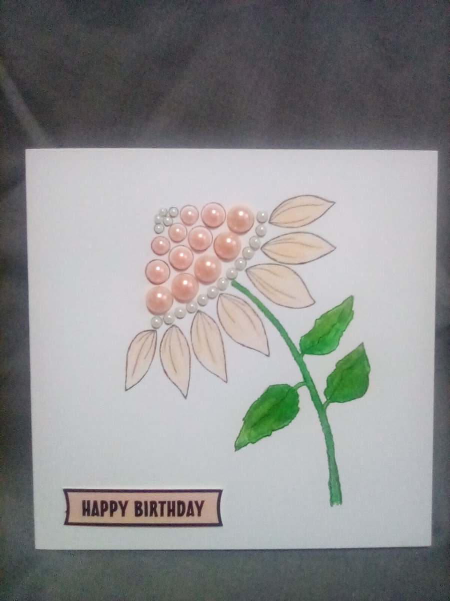 Watercolour and embellished handmade flower Birthday card