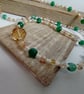 Green Agate Style Beaded Statement Necklace - Amber & Champagne Rondelle Glass - Image 7
