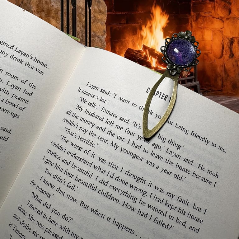 Bookmark wool & silk felt in antique bronze setting