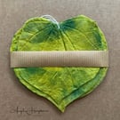 Silk Fibre Tags or Hanging Decorations  - Four Green Heart Shaped Leaves