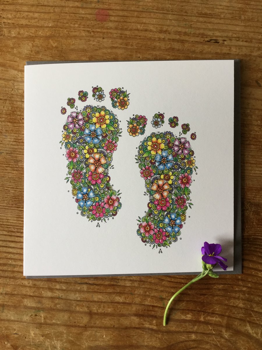 Beautiful Floral Baby Feet (new baby card) 