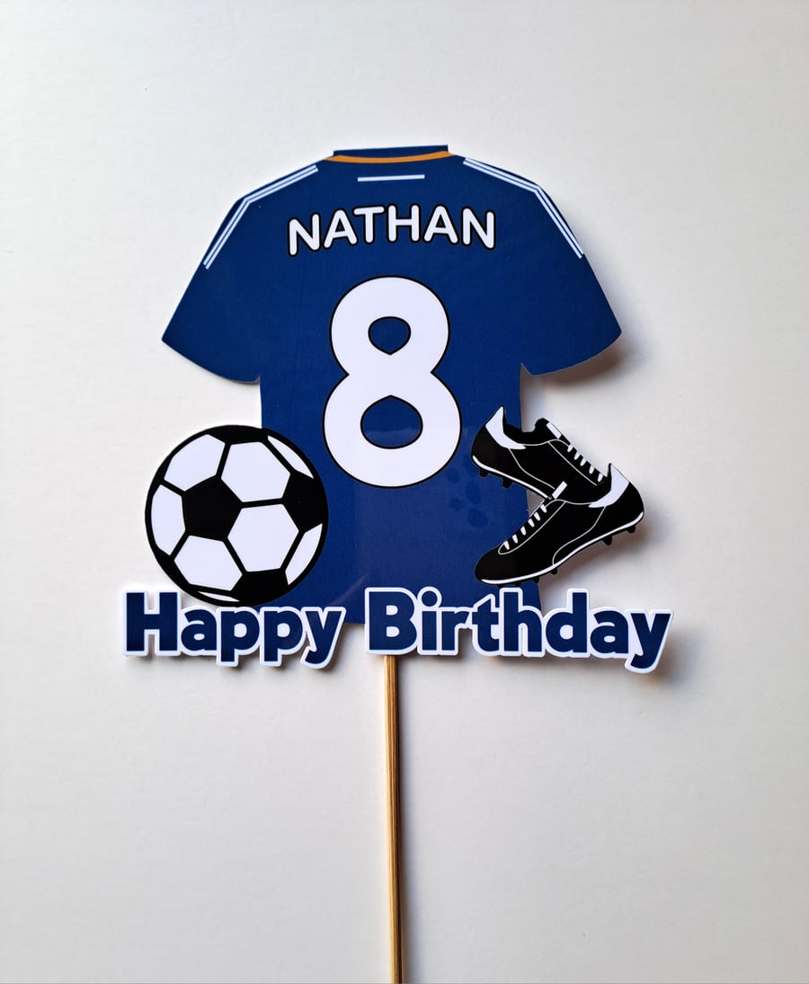 Leicester City style cake topper personalised. Football cake topper.