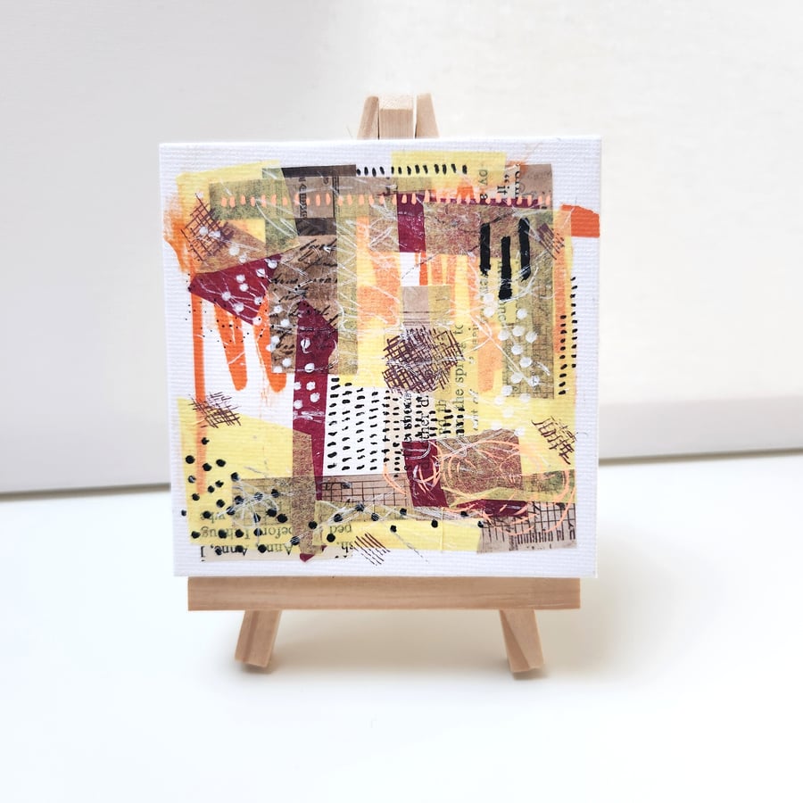 Small Abstract Art Canvas in Orange Yellow and Red Energetc and bright joyful