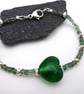 green lampwork glass heart and apatite gemstone bracelet - Image 1