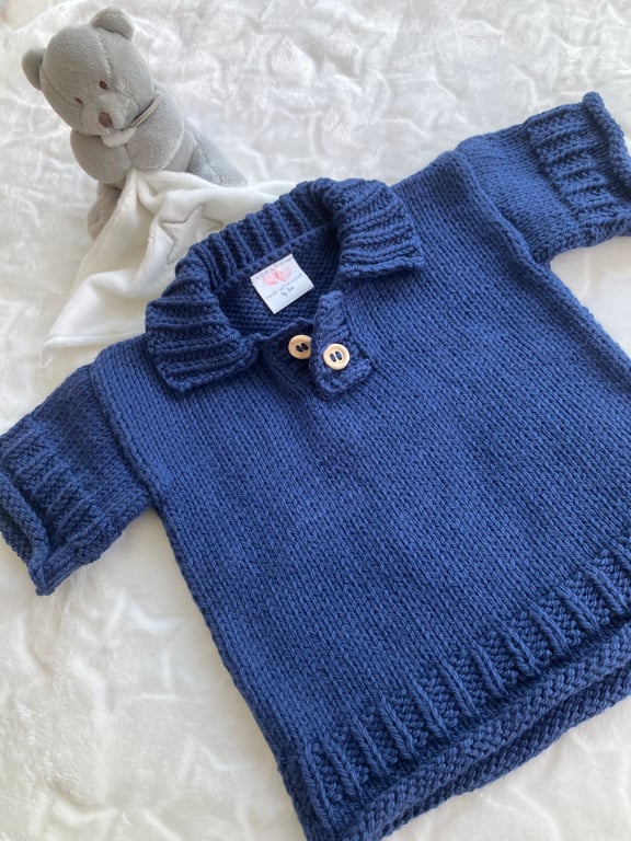 Hand knitted ‘Freddie’ Baby Boy’s Short-sleeved Jumper (0-3 months)