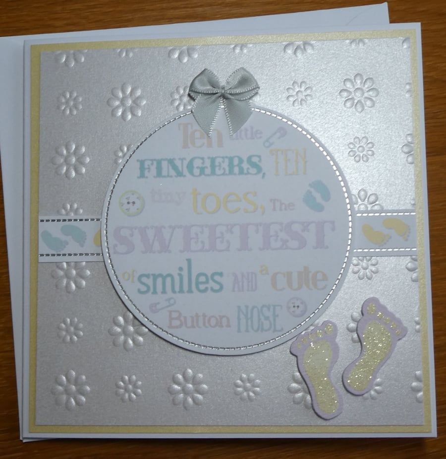 Neutral New Baby Card - Embossed Daisies