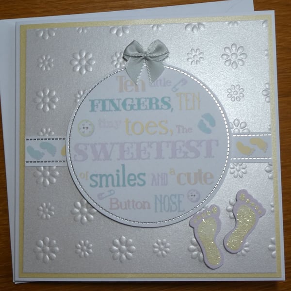 Neutral New Baby Card - Embossed Daisies