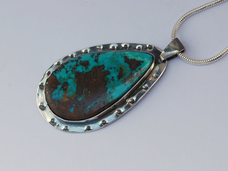 Sterling Silver and Turquoise Teardrop Pendant,  P129