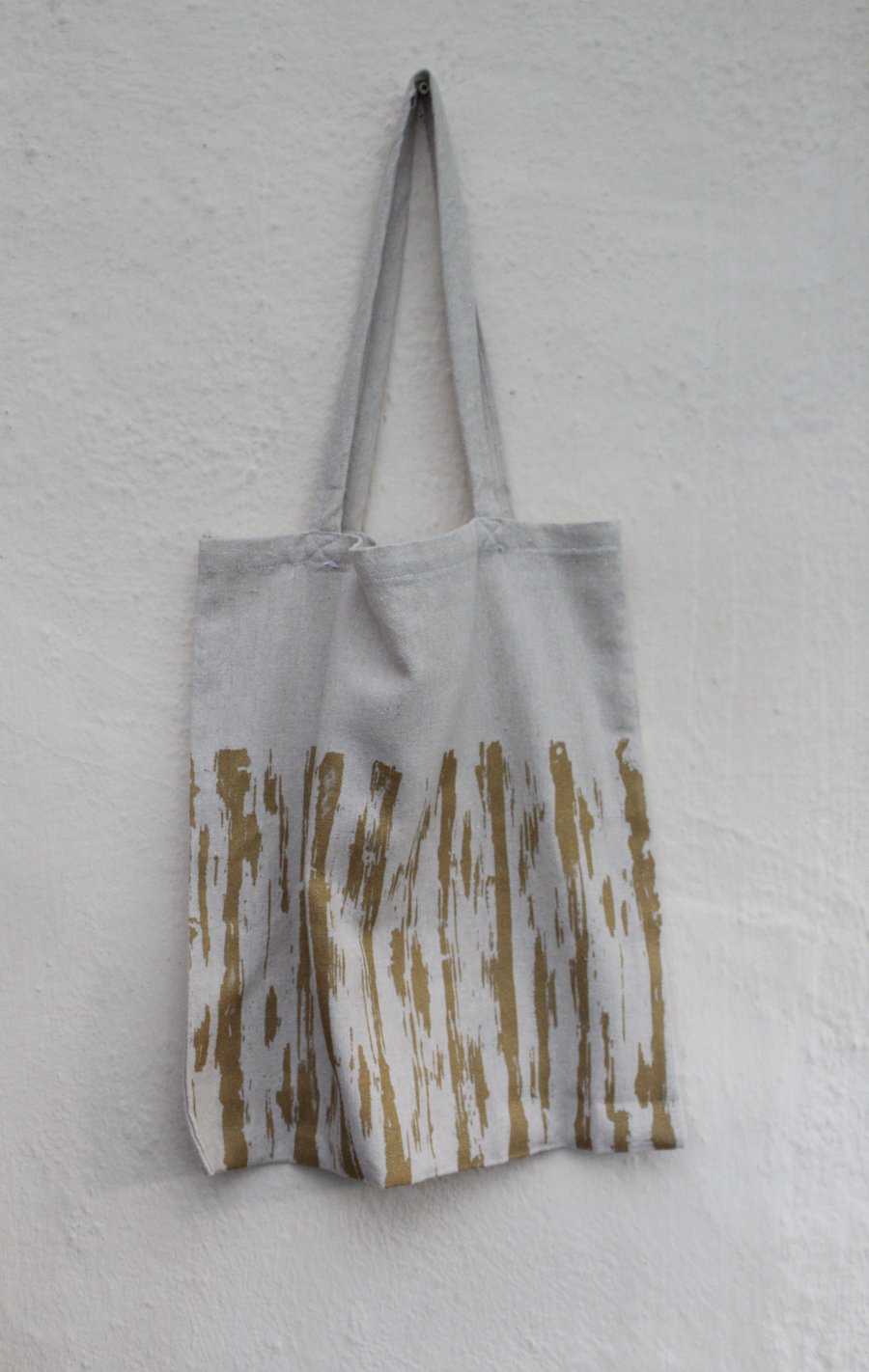Hand print stripe tote bag,metallic gold abstract print, Eco gift