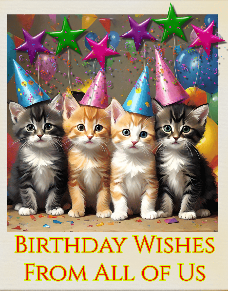 Birthday Wishes From All Of Us Cats Card A5