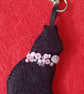 Handmade Black Cat Felt Bag Charm with Rose Quartz Crystals