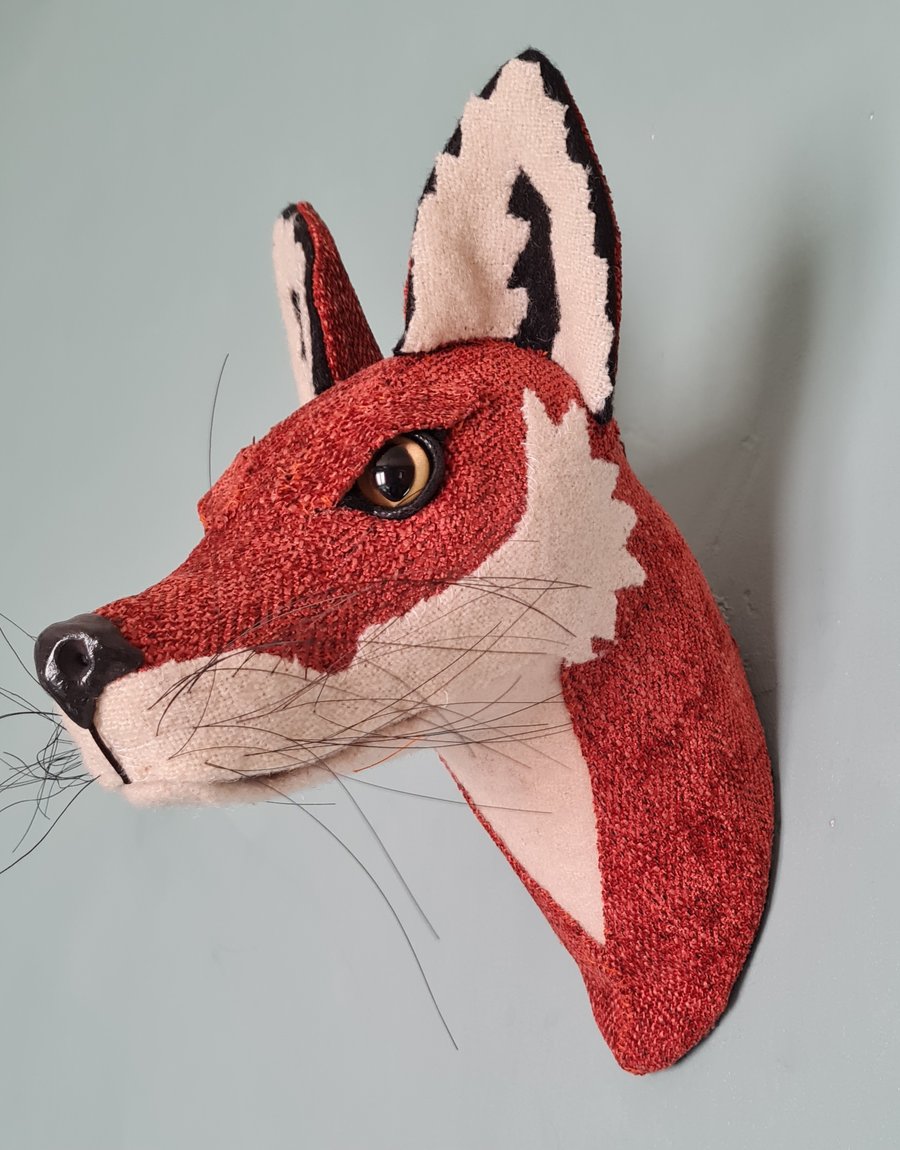 Faux fox wall mount in rust velvet upholstery fabric- Frederick