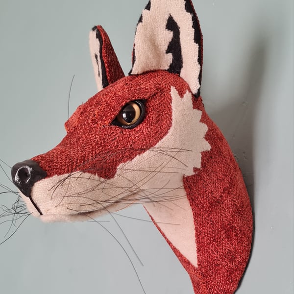 Faux fox wall mount in rust velvet upholstery fabric- Frederick