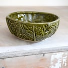 Cabbage leaf textured stoneware pottery kitchenware bowl glazed in green