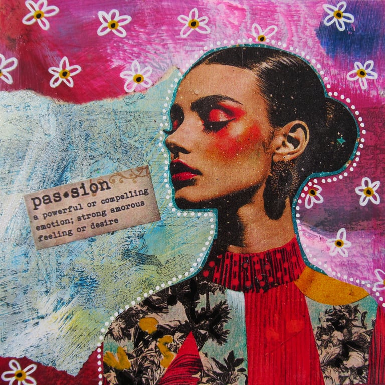 Dreamy Female Portrait Small Feminist Pop Art Painting PASSION Abstract Figure