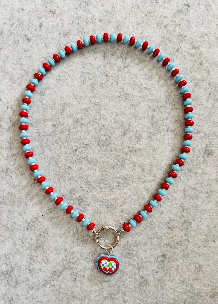 Red and Blue cherry Neckalce