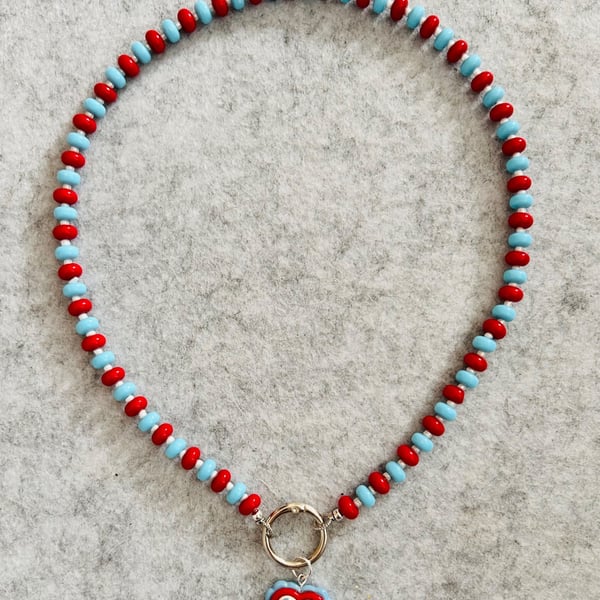Red and Blue cherry Neckalce