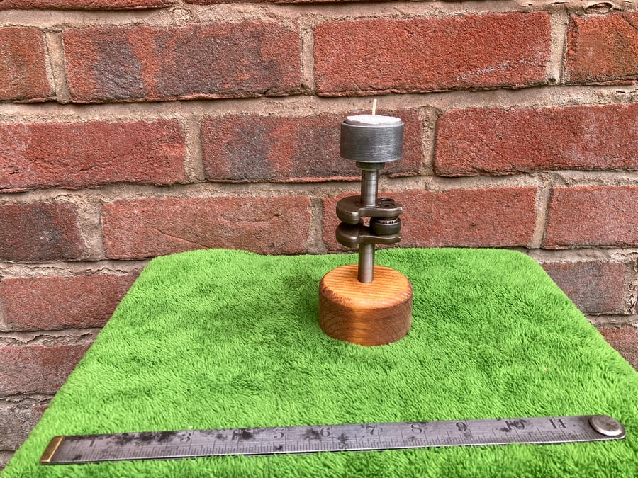 Tea Light Candle Holder, Industrial Style, made from Used Chainsaw Parts