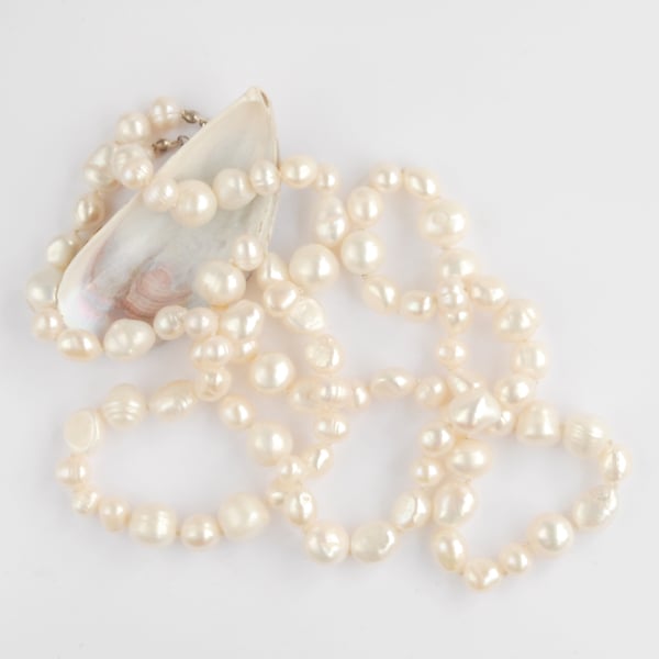 Extra long length chunky cream white pearl necklace