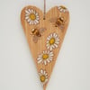 Rustic bees and daisies woodburned wooden hanging heart