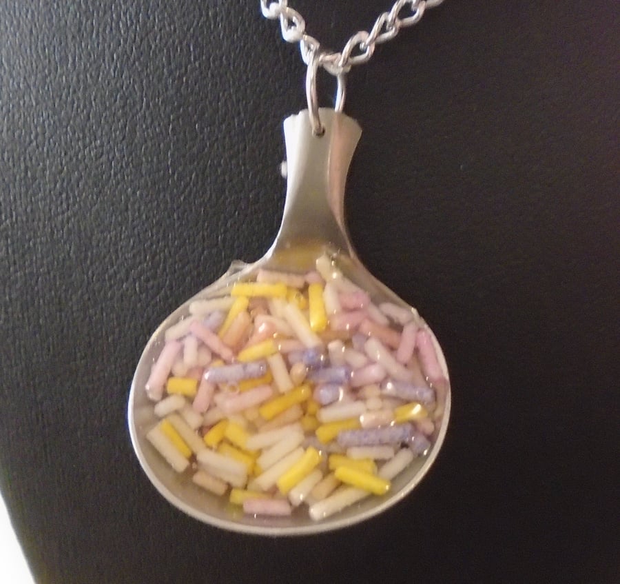 Upcycled Silver Plated Spoon Necklace with Hundreds and Thousands SPN111808