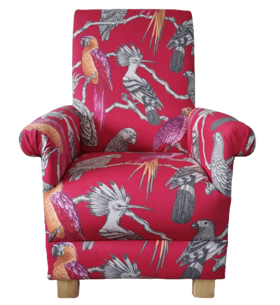 Adult Armchair iliv Aviary Garden Fabric Chair Birds Pink Pomegranate Botanical 