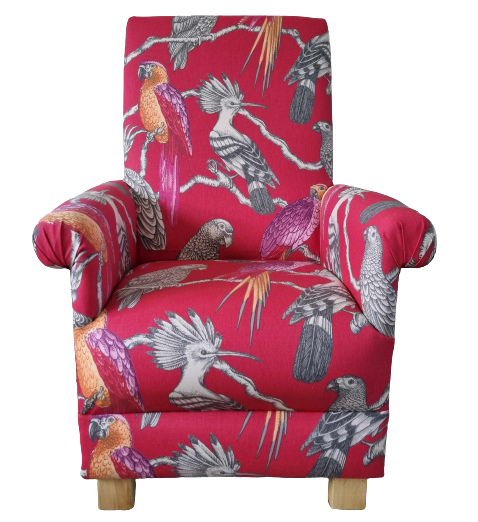 Adult Armchair iliv Aviary Garden Fabric Chair Birds Pink Pomegranate Botanical 