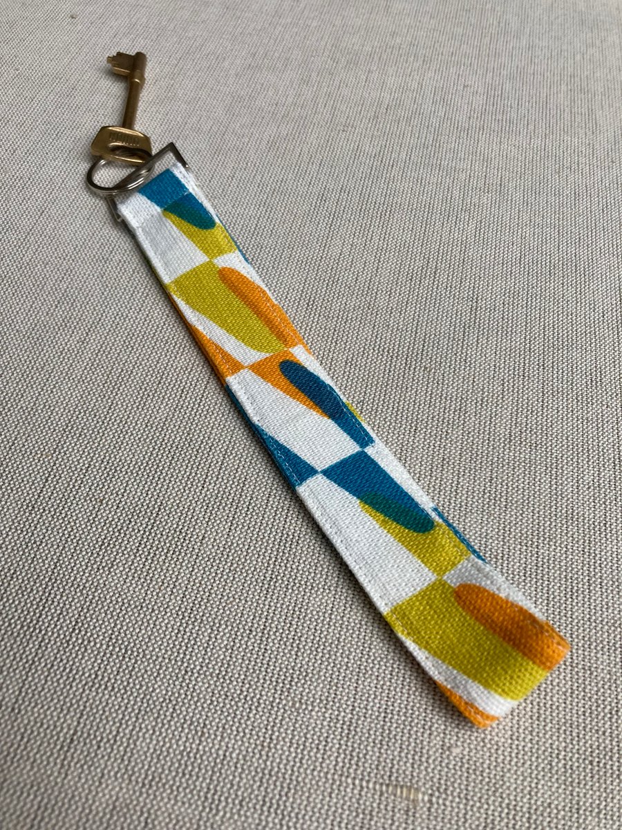 Perfectly Imperfect - Linen fabric Key ring - Key loop. Blue, yellow, orange