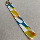 Perfectly Imperfect - Linen fabric Key ring - Key loop. Blue, yellow, orange