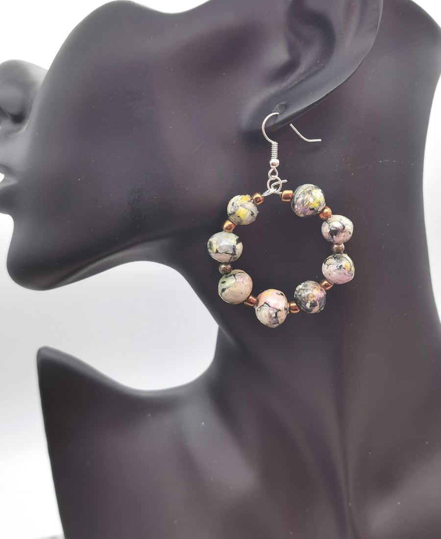 Handmade, beaded, hoop statement earrings 