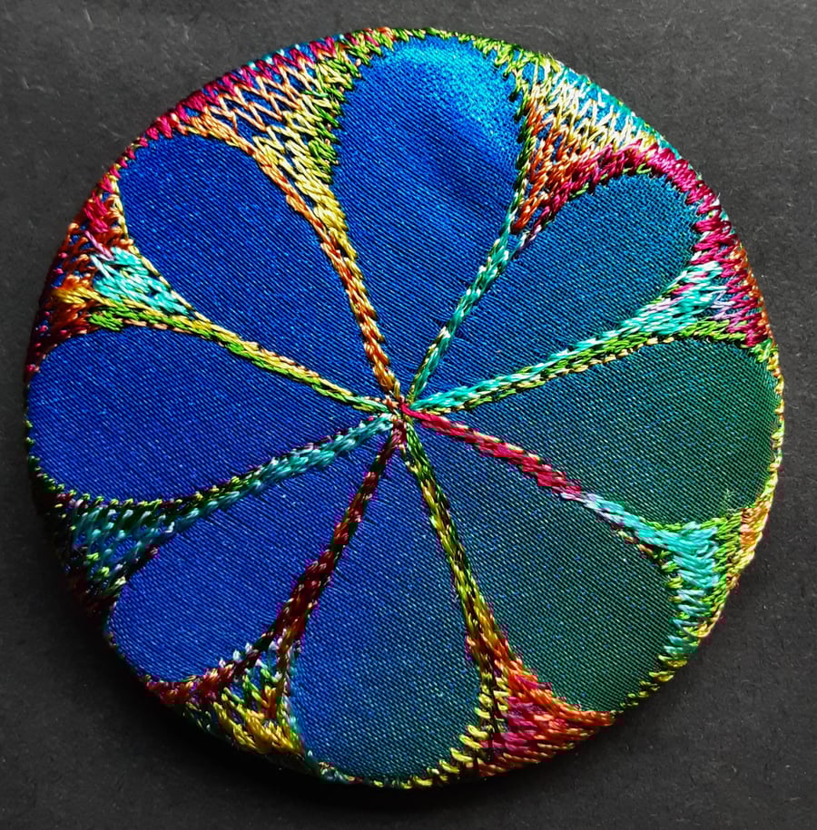 58mm Fabric Badge with Free Machine Embroidery Folksy